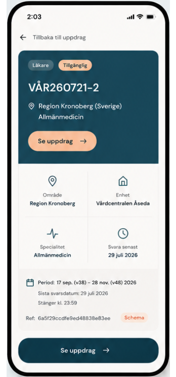 Uppdragsdetaljer i appen